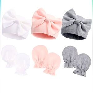 Newborn beanie hat gloves set cotton set of 3